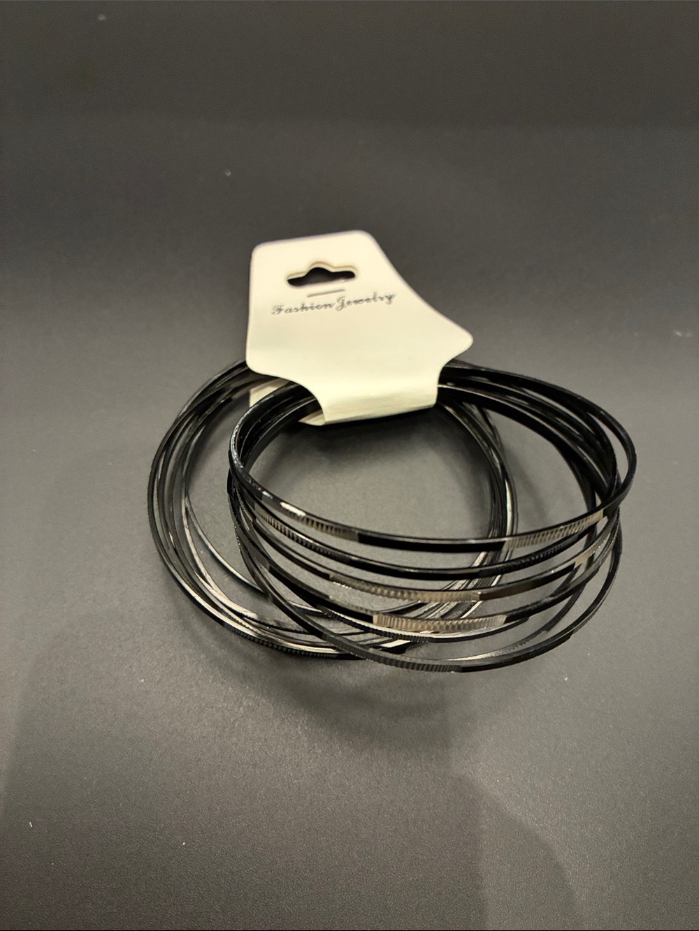 Fashion Jewelry Black Layered Slim Bangle Bracelet Set